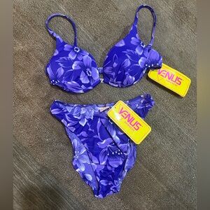 NWT VTG 80s Venus Swimwear Push up Bra High Cut Bikini in Purple Floral Size M